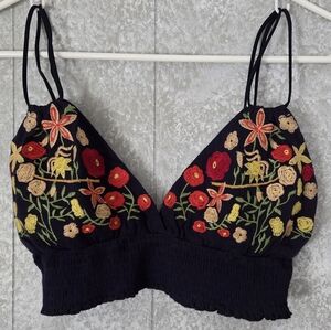 Black Floral Embroidered Spaghetti-Strap Camisole